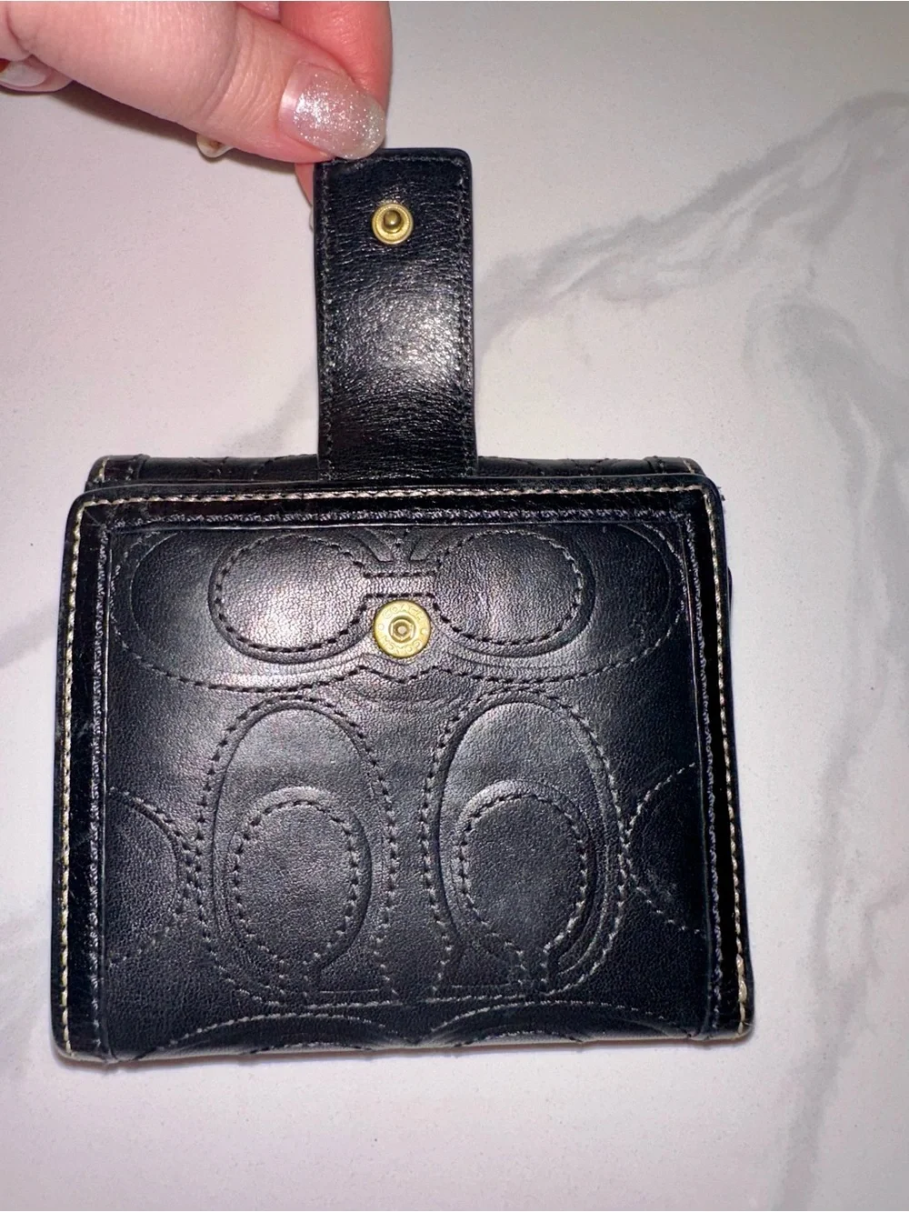 Coach Vintage Y2K Black Signature Stitch Leather Compact Wallet - Picture 5 of 7